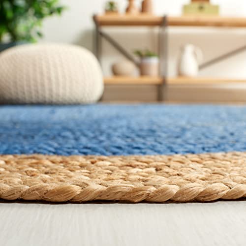SAFAVIEH Area Rug 3' Round - Natural Fiber Collection - Royal Blue & Natural Brown, Handmade Jute, Braided Border Design (NF801D) - color: Royal Blue/Natural, size: 3' (Round)
