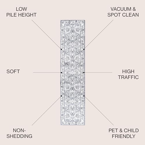 JONATHAN Y Cherie French Cottage Gray/Cream Runner Rug, 2x10, Vintage, Bohemian, Easy-Cleaning for Living Room, Bedroom, Kitchen, Pet Friendly, Non-Shedding (MDP505B-210) - color: Gray/Cream, size: 2' x 10' (Runner)