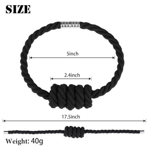 BEL AVENIR Magnetic Cotton Curtain Tiebacks, Decorative Drapery Holdbacks Modern Woven Tie-Backs with Exquisite Knot (Black Cotton, 2 Pack) - color: Black Cotton, size: 2 Pack