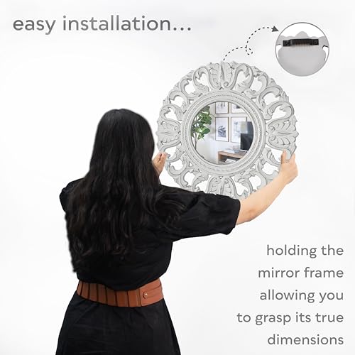 JFY Designs Wall & Accent Mirror Wall Décor - Vanity Mirror with Engineered Wood Frame, Boho Farmhouse Wall-Mounted Mirrors for Bathroom, Entryway, Living Room - color: Balendin White, size: 24"L x 24"W