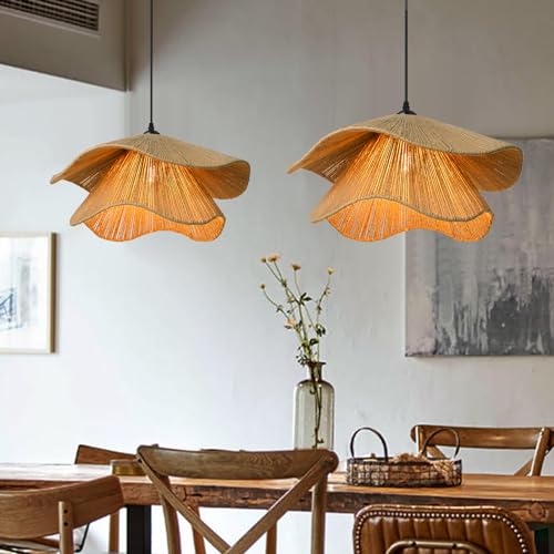 Arturesthome Rustic Woven Pendant Light, Coastal Jute Rope Lampshade Hanging Lighting Fixture,Adjustable Vintage Farmhouse Chandelier Lamp Shade for Kitchen Island Dining Table Room - size: 19.6"*11"