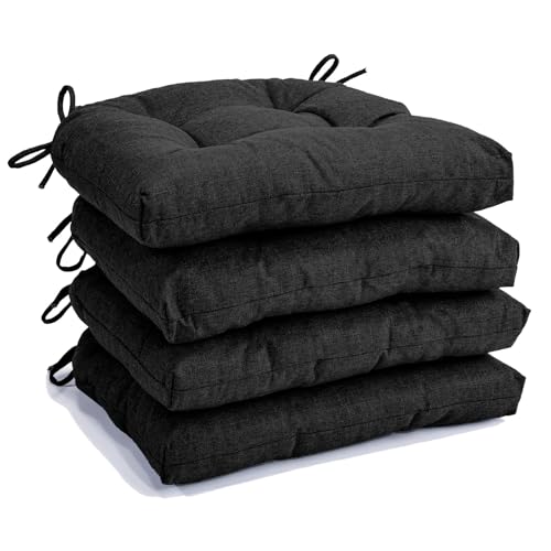 Chair Cushions for Dining Chairs Set of 4, Non Slip Indoor Kitchen Chair Cushions with Ties, Tufted Memory Foam Seat Chair Pads, 17" x 16" x 3", Black - color: Black, size: Pack of 4