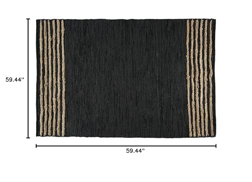 GRUHUM Black Jute Area Rug 3x5ft - Natural Fiber Rectangular Black Leather Handwoven Boho Farmhouse Soft Braided Vintage Eco Friendly Rugs Indoor Living Room Kitchen Hallways Enterways Doormat 3x5 ft - color: Natural Black- 20, size: 3' x 5' (Rectangular)