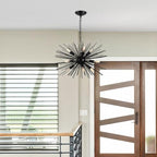 24in Black Sputnik Chandelier Light Fixture Over Table Modern 9-Lights Starburst Chandelier Solid Metal Satellite Sputnik Light Fixture for Dining Room, Kitchen Island, Bedroom,Foyer,Entryway - color: Black 24" 9-Light