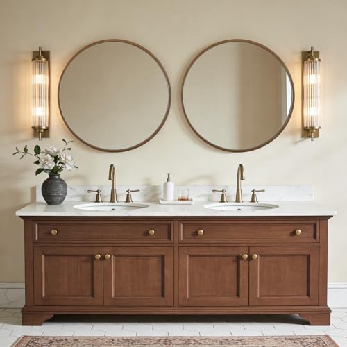 WallBeyond Round Wood Mirror, 32" Round Modern Decoration Large Circle Wall Mirror for Bathroom Living Room Bedroom Entryway, Walnut - color: Walnut, size: 32"L x 32"W