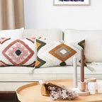 Woven Tufted Boho Throw Pillow Covers 12x20, Farmhouse Pillows Cover Cases Cushion with Tassels, Neutral Decorative Square Pillowcases for Couch Bed Sofa Living Room Bedroom Aesthetic Brown