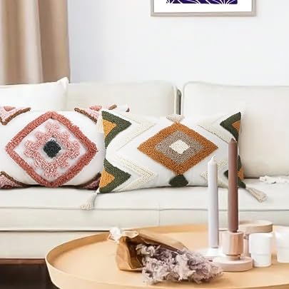 Woven Tufted Boho Throw Pillow Covers 12x20, Farmhouse Pillows Cover Cases Cushion with Tassels, Neutral Decorative Square Pillowcases for Couch Bed Sofa Living Room Bedroom Aesthetic Brown - color: Brown01, size: 20" x 12" (Pack of 1)