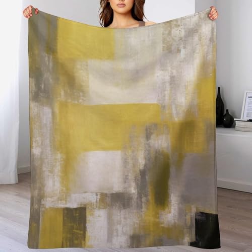 Abstract Gradient Blanket, Modern Fashion Art Yellow Grey Painting Strokes Pattern Soft Warm Cozy Plush Flannel Covers for Livingroom Bedroom Couch Chair Camping Travel Home Decor Tapestry 30x40in - color: Abstract-23, size: 30W" x 40L"