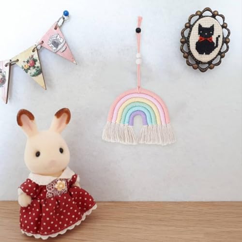 2Pcs Colorful Rainbow Wall Hanging Decor Handmade Woven Cotton Rainbow Hanging Ornament Pendant with Tassel Cute Home Accessories Front Door Room Home Car Decoration for Woman Man - color: Pink,mixed Color