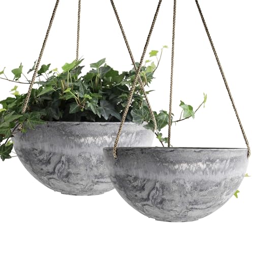 LA JOLIE MUSE Hanging Planter Flower Plant Pots - 9.84 Inch Indoor Outdoor Balcony Patio Hanging Basket Set of 2, Marble Pattern - color: Marble Pattern, size: 9.84 Inch