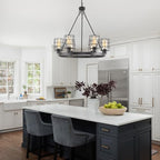Wagon Wheel Chandelier Modern Farmhouse Pendant Light,Black Farmhouse Chandelier, 6-Light Wagon Wheel Chandelier with Adjustable Height, Dining Room Light Fixture, Hanging Lights - color: D