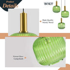 BOKT Green 3-Light Cluster Pendant Lights Mid Century Modern Ceiling Hanging Lighting 7.9" Farmhouse Gold Pendant Lights Kitchen Island with Ribbed Hand Blown Glass for Living Room Dining Room - color: Green 3-Light