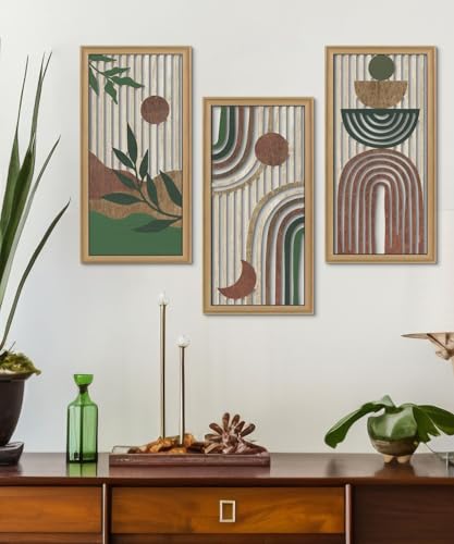 Putuo Decor Boho Wall Art Set of 3 Modern Minimalist Wooden Wall Decor Abstract Earth Tone Room Decorations Mid Century Artwork for Living Room Bedroom Office in Earthwood Canyon 16.5 x 8.6 Inch - color: Earthwood Canyon