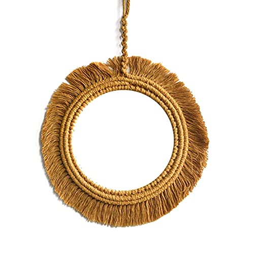 Muloo Round Wall Mirror with Fringes Bohemian Tapestry Makeup Mirror Decoration for Apartment Bedroom Baby Nursery Mirror Yellow - color: Yellow