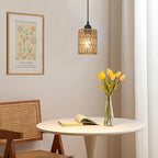 LAMSU 1-Light Rattan Pendant Lights, Boho Farmhouse Pendant Lighting with 4.7×5.9in Hand Woven Shade, Small Wicker Light Fixture Ceiling Hanging for Dining Room Kitchen, Height Adjustable up to 61in - size: 1 Pack