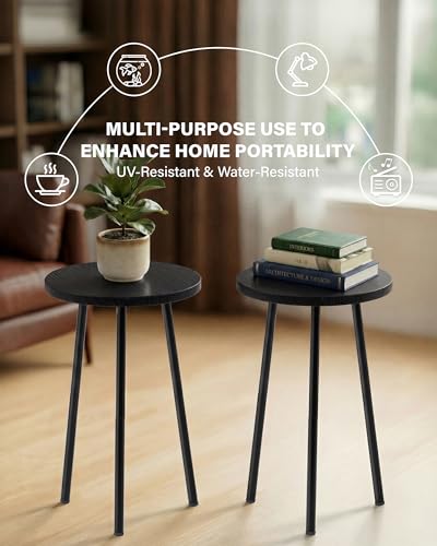 Plant Stand Indoor 2 Pack: Corner Wood 20 Inch Plant Stand Mid Century Modern Decor - Small Round Plant Table for Indoor Plants - Outdoor Plant Holder for Patio Living Room Bathroom Office (Black) - color: Black, size: 20"&20"