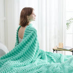 NEWCOSPLAY Super Soft Queen Blanket Aqua Premium Silky Flannel Fleece 3D Ribbed Jacquard Lightweight Bed Blanket All Season Use (Aqua Ribbed, Queen(90"x90")) - color: Aqua Ribbed, size: Queen(90"x90")