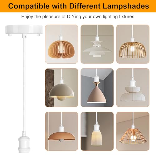 Upgraded White Pendant Light kit, UL E26/E27 Lamp Socket with Aluminium Enclosure Pendant Light Cord, Industrial Hanging Light Cord Kit with Adjustable Length, Mini Edison Retro Lamp Socket