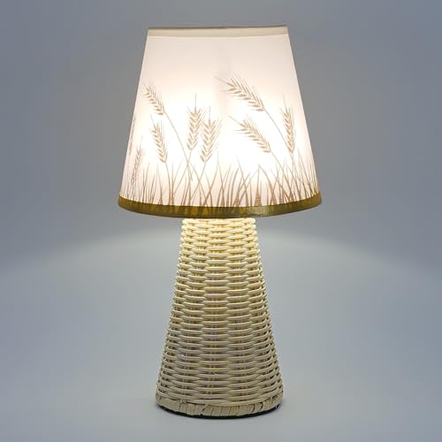 Vintage Small Wicker Lamp, Rattan Body Fabric Lampshade, Adjustable Light Color and Brightness, Power-Off Memory, Safe USB Powered, Boho Style Night Light for Bedroom Living Room (Cone-Wheat) - color: Cone-Wheat