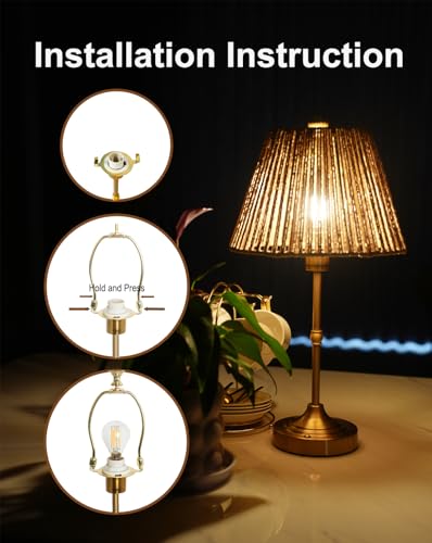 Rattan Lamp Shades Set of 2, Floor Lamps with Lamp Harps Lamp Shade Holder, Fabric Drum Shade with PVC Lining, Spider Fitter for Table Lamps,Floor Lamps, 5.5x8.7x6.6 Inch - color: Brown with Holder