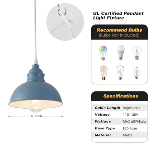 Plug in Pendant Light, 15FT Hanging Lights, On/Off Switch, Industrial Pendant Light with Plug in Cord, Metal Hanging Lamps for Living Room, Kitchen, Dining Room Blue - color: Blue