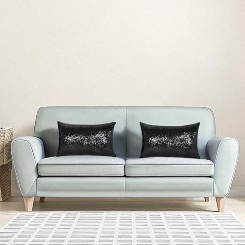 ShinyBeauty Black Sequin Throw Pillow Covers, 12x20 Inches, Set of 2 | Rectangle Pillow Cover, Glitter Fabric, For Couch/Sofa/Living Room, Halloween Decorations - color: Black, size: 20" x 12" (Pack of 2)