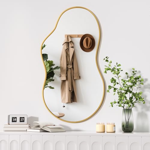 Hasipu Irregular Wall Mirror - 35"x20" Asymmetrical Mirror, Modern Decorative Mirrors for Living Room, Entryway, Hallway, Bathroom, Bedroom,Wall Mounted Home Decor (Gold) - color: Gold, size: 35"L x 20"W