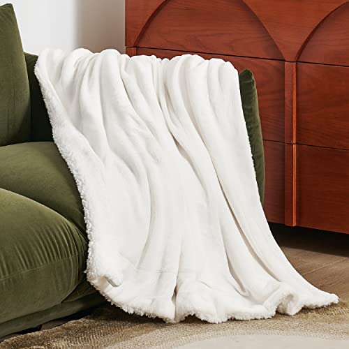 Bedsure GentleSoft Sherpa Fleece Throw Blanket for Couch, Non-Heated, Thick and Warm Throw for Women and Men, Soft Fuzzy Plush Blanket for Winter, White, 50x60 Inches - color: 06 - White, size: Throw (50" X 60")