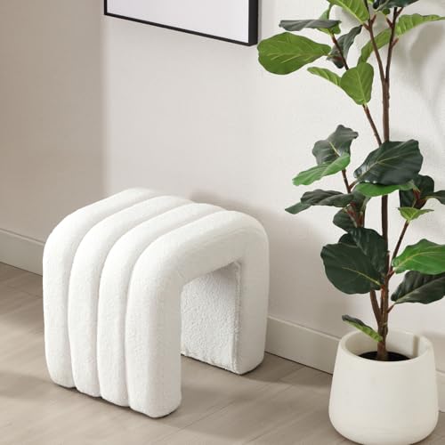 ONEVOG 2-Piece White Boucle Pouf Ottoman Set, 18 Inch Modern Upholstered Small Footrest with Sturdy Wood Frame, Cute Vanity Makeup Seat Footstool for Couch, Living Room, Bedroom, or Dorm Decor - color: White