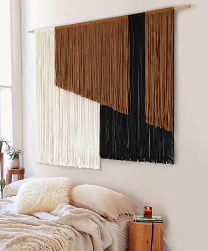 Jakalin Macrame Wall Hanging Dip Dyed Fiber Macrame Wall Decor Boho Cord Living Room Wall Art 57" Wx43 L - color: Brown