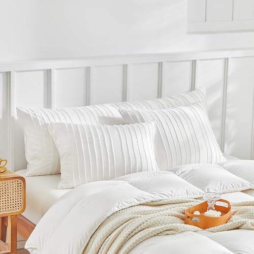 WARMDERN White Striped Pillow Covers Body Pillow Cover Soft Microfiber Stripe Pillow Cases Boho Tufted Stripes Textured Pillowcase with Envelope Closure(White, Body, 20x54 Inches) - color: White-striped, size: 20" x 54" (Pack of 1)