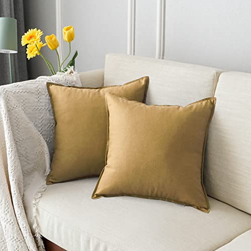 Jeanerlor 18"x18" Solid Cotton Linen Decoration Throw Pillow Case with Zipper Euro Sham Cushion Case Cool Pillow Cover Delicate Decorative Pillowcase for Chair/Bed/Couch,2 Packs, Earth Yellow - color: Earth Yellow, size: 18" x 18" (Pack of 2)