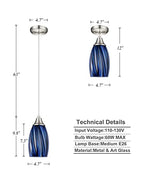 karyfine Dark Blue Glass Mini Pendant Lights for Kitchen Island 3Pack Blown Art Glass Pendant Lighting Shade Hanging Pendant Lights with Brushed Nickel Finish for Kitchen Over Sink,Dining Room - color: Dark Blue mixing Brown black-3Packs