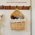 2 Pack Hanging Wall Baskets for Entryway & Front Door – Woven Wicker Baskets for Flowers, Mail, Keys – Boho Farmhouse Wall Decor Set for Plants