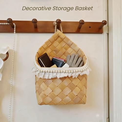 2 Pack Hanging Wall Baskets for Entryway & Front Door – Woven Wicker Baskets for Flowers, Mail, Keys – Boho Farmhouse Wall Decor Set for Plants
