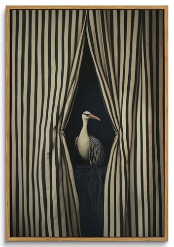 Framed Moody Crane Canvas Wall Art Vintage Eclectic Bird Wall Decor 16x24in | Bird Wall Art Whimsical Elegant Animal Poster Prints Humorou Grey Heron Picture Funny Quirky Artwork Painting Wall Decor - color: Bird, size: 24"L x 16"W