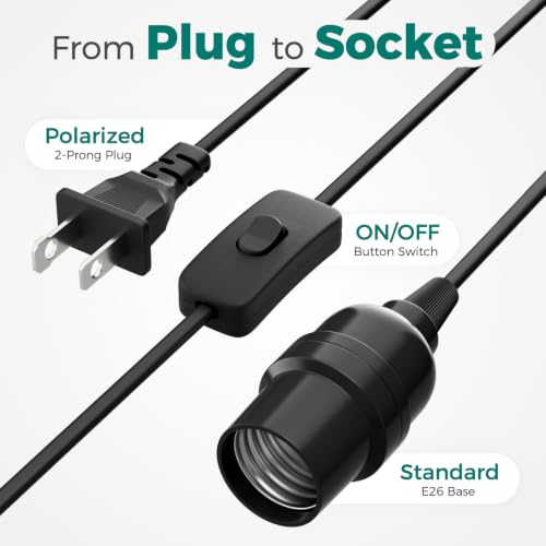 DiCUNO Hanging Lantern Extension Cord Cable, E26 Pendant Light Socket On Off Inline Cord Switch Control Lamp, Switch Close to Polarized Plug, 20 Feet (6M), Black, 1-Pack - style: 20ft - Black