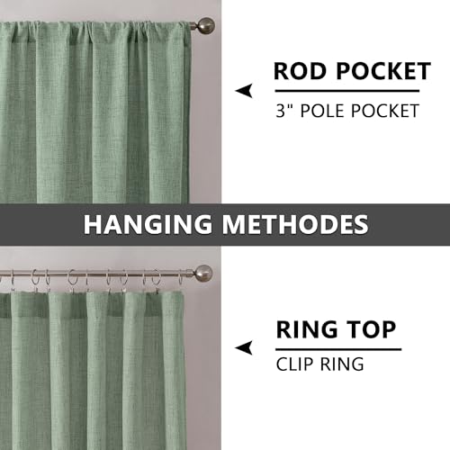 Tollpiz Short Linen Tier Curtains Rod Pocket Semi Sheer Half Kitchen Curtain Burlap Light Filtering Thick Linen Drapes for Bathroom, 30 x 24 inches Long, Sage Green, Set of 2 Panels - color: Sage Green, size: 30"W x 24"L (Pack of 2)