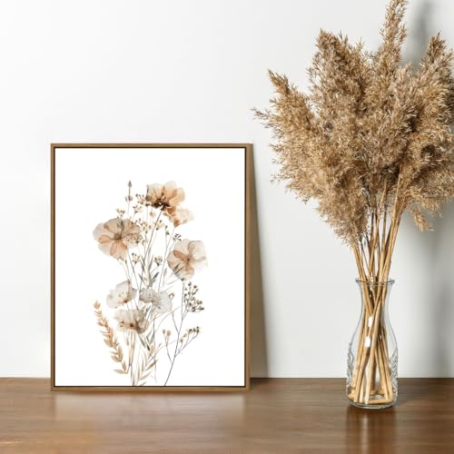 Neutral Watercolor Botanical Wall Art Vintage Floral Canvas Art Prints Orange Flower Plants Picture Minimalist Wall Decor Boho Artwork Framed for Girls Room Bedroom Living Room Decoration, 8"x10"x1Pcs - color: Neutral Flowers, size: 10"L x 8"W