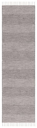 SAFAVIEH Montauk Collection Runner Rug - 2'3" x 8', Ivory & Anthracite, Handmade Flat Weave Boho Farmhouse Cotton Tassel Fringe, Ideal for High Traffic Areas in Living Room, Bedroom (MTK330N) - color: Ivory/Anthracite, size: 2'3" x 8' (Runner)