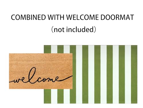 3'x5'Outdoor Rug,Striped Cotton Woven Washable Front Porch Rug Green and White Farmhouse Entry Rug Indoor Outdoor Area Rug for Porch/Home Entrace Decor/Bedroom/Layered Door Mats - color: Green White, size: 3' x 5' (Rectangular)