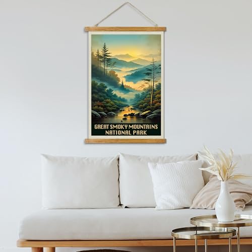 ABoby Vintage Great Smoky Mountains National Park Posters - Retro Style Wall Decor with Wood Frames - Ready to Hang - color: Great Smoky Mountains