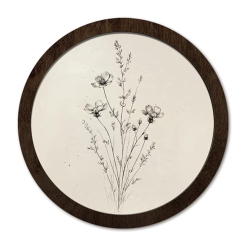 PeakClub Boho Plant Wall Art Decor Wooden Boho Farmhouse Rustic Bohemian Wall Hanging for Bedroom Living Room Office, Round 10x10 inch - color: Floral - Boho