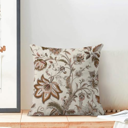 Chinoiserie Pillow Covers 16x16 Set of 2 Vintage Brown Floral Throw Pillow Covers Outdoor Decoration Boho Brown Flower Pillowcase Farmhouse Decorative Linen Cushion Case for Home Sofa Couch - color: Chinoiserie-floral-brown, size: 16" x 16" (Pack of 2)