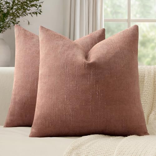 Textured Throw Pillow Covers Decorative Soft Accent Chenille Pillows Neutral Farmhouse Cushions Modern Valentines Home Decor for Couch Sofa Bedroom Living Room 18x18 Inch Pack of 2, Blush Pink - color: Blush Pink, size: 18" x 18" (Pack of 2)