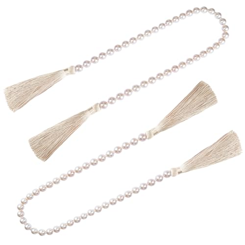 34 Inch Glass Bead Garland with Tassels - Elegant Boho Table Decor, Fringe Wall Hanging for Wedding, Party, Farmhouse Rustic Prayer Bead Home Decoration(2 Pack,Off White) - color: Off White, size: 2 Pack