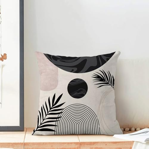 Boho Mid Century Pillow Covers 18x18 Set of 2, Black and White Throw Pillowcase Boho Leaves Abstract Geometric Aesthetic Outdoor Farmhouse Cushion Cover for Sofa Couch Bed Living Room Decor - color: Boho22, size: 18" x 18" (Pack of 2)