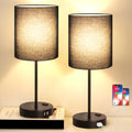 Lynnoland 2 Pack Touch Control Table Lamps with 2 USB & AC Outlet, 3-Way Dimmable Bedside Nightstand Lamps for Bedroom Living Room Nursery, 800 Lumens 3000K Warmlight Bulbs Included - color: (2 Pack)Black & Black(Base)-3000K Bulbs Included
