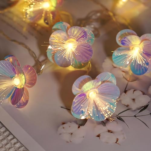 Fiber Optic Flower String Lights Battery Operated 10ft 20 LED Artificial Flower Garland Fairy Lights for Wedding Christmas Party Room Garden Decor (Warm White, 10ft) - size: 10ft