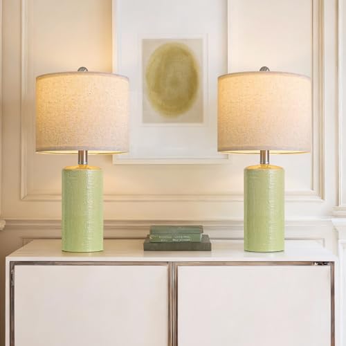 G-SAFAVA 20.5" Small Table Lamps for Living Room Lamp Set of 2 Ceramic Lamps for Bedroom Bedside Lamps Modern Boho Lamps for Night Stands Farmhouse Nightstand Lamp Side End Table Lamp, Light Green - color: Light Green